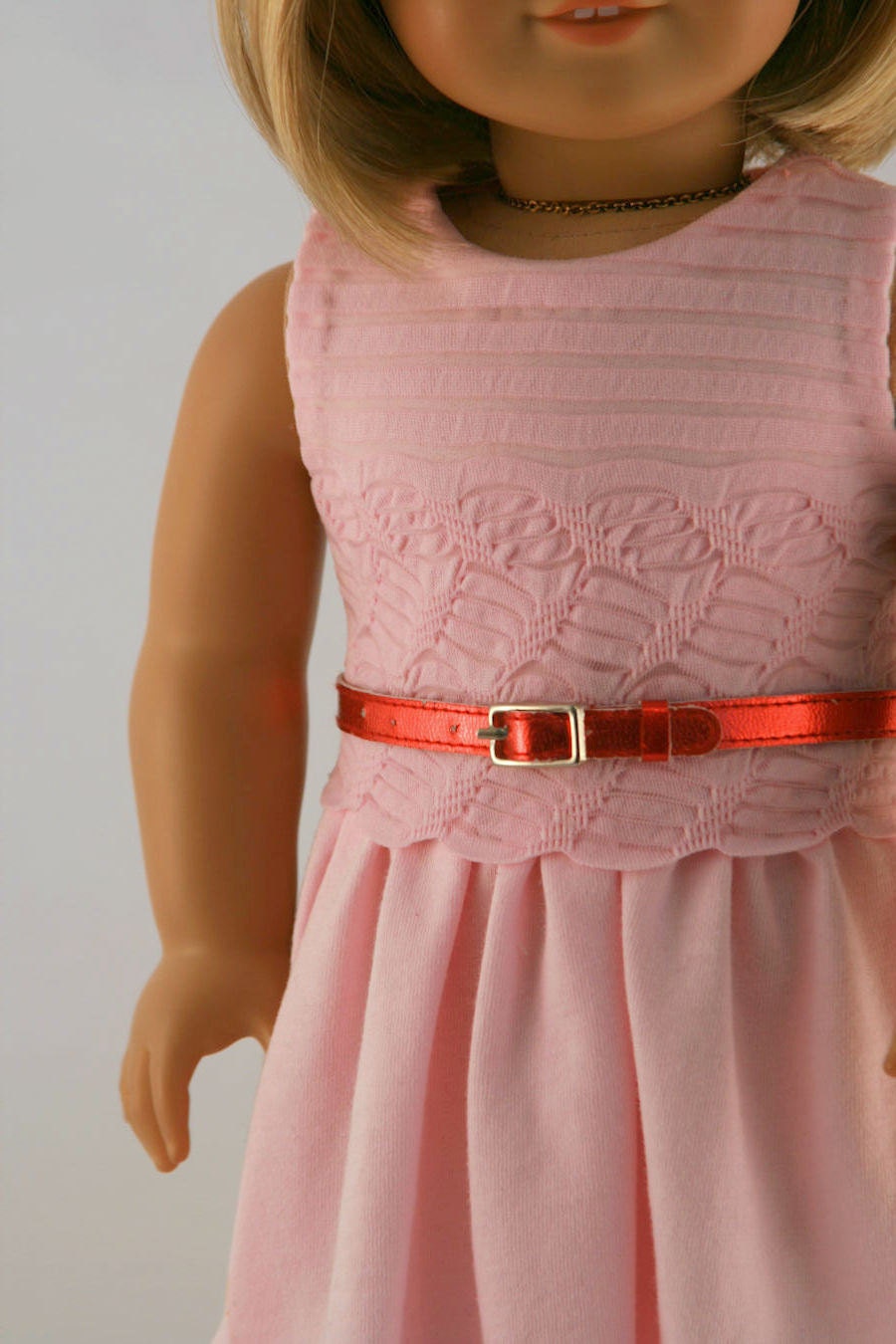 American Girl Doll Clothes - Pink Knit Dress with Red Metallic Belt
