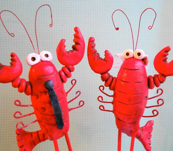 Red Lobsters In Love wedding cake topper for the Rustic Beach Wedding