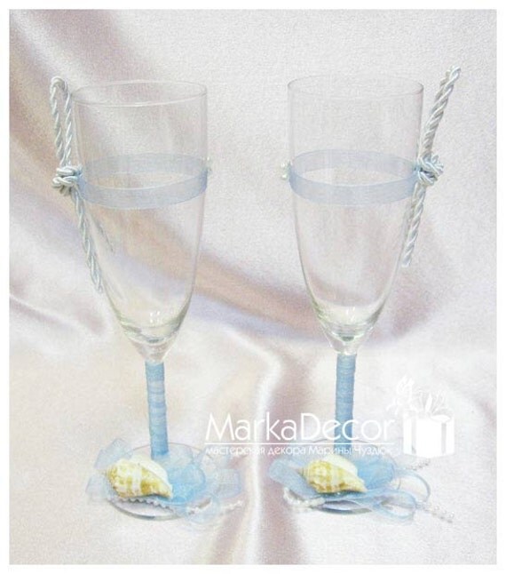 Exclusive beach wedding glasses with handmade decorations 1 Pair 