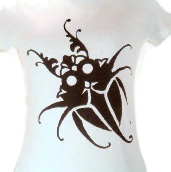 SCARABESQUE Black and White Screen Printed Tee Shirt
