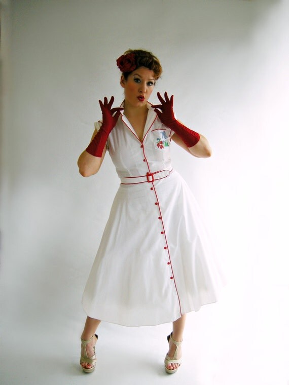 White and Red Vintage 80s does 50s Day Dress by empressjade White and Red Vintage 80s does 50s Day Dress by empressjade
