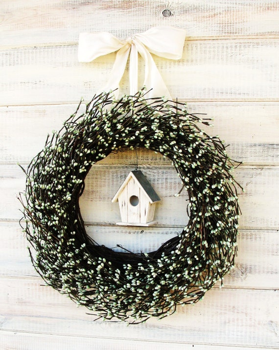 SPRING COTTAGE BIRDHOUSE WreathLight Mint Green WreathSummer 