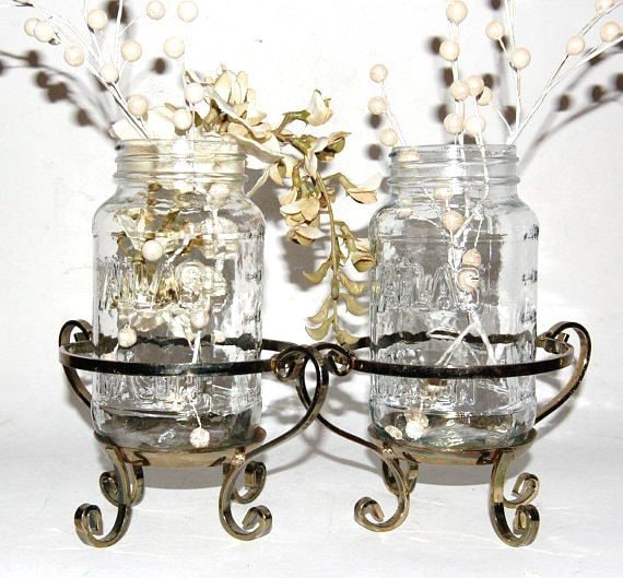 WeDding CenterPiece MASON Jar Vases Brass StaNds WeDding Decor Set 