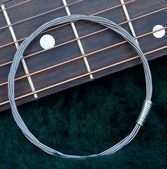 Recycled Guitar String Bangle Silver on Silver Gift for Musician or Music lover