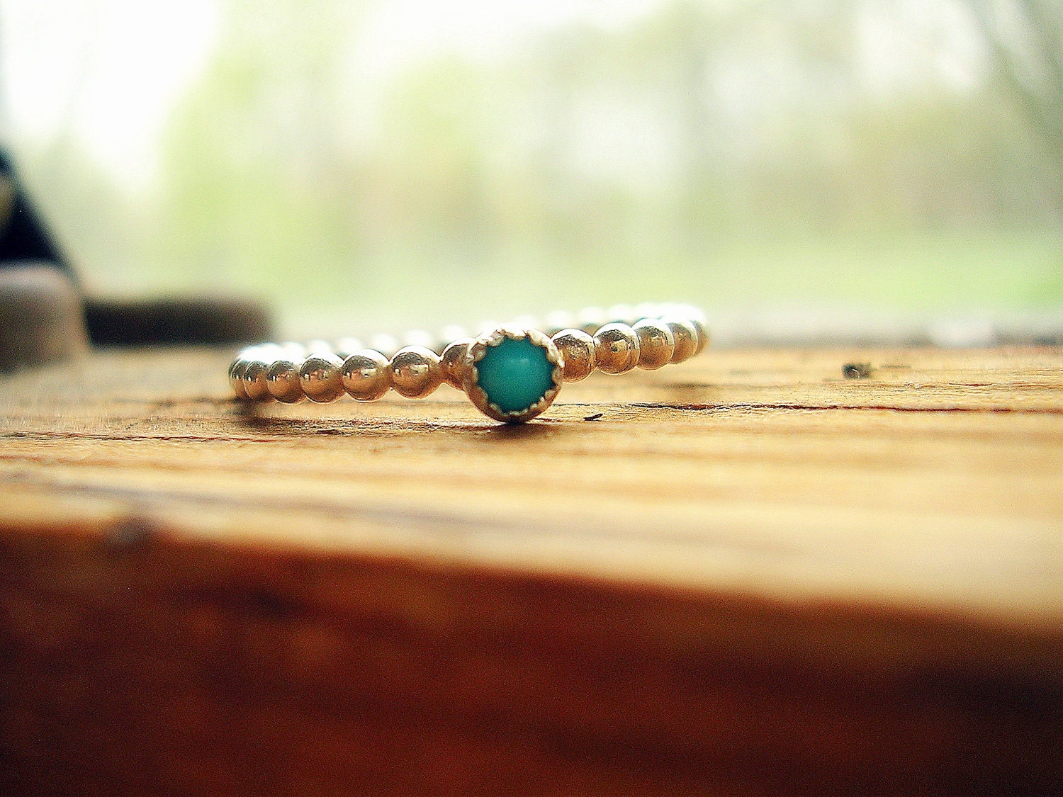 Dainty Turquoise Stacking Ring Turquoise Solitaire Ring Shiny or Oxidized - made to order in your finger size