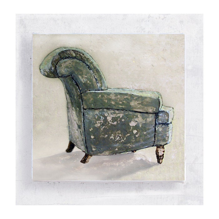 Sage Green Sofa Chair on 5x5 Canvas Print Block -  Pale Green - Furniture Still Life -  Portrait - Wall Art - Home Decor