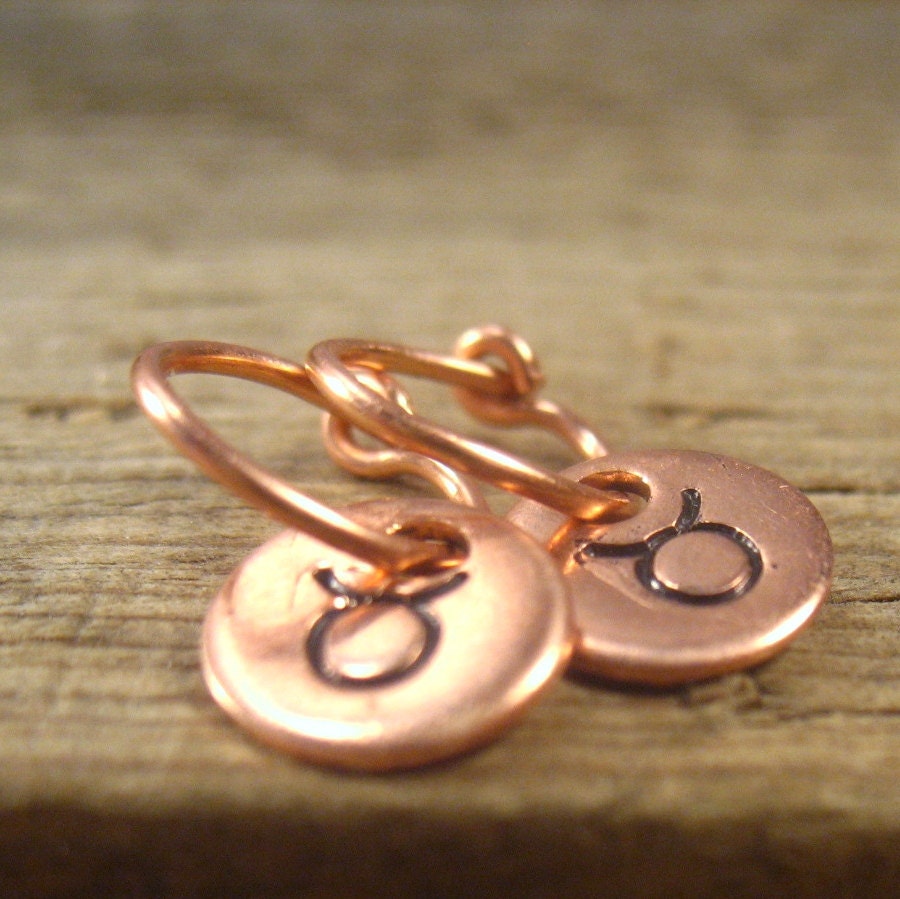 Little Hoop Earrings Astrology Dangles Copper with by MysticMoons from etsy.com