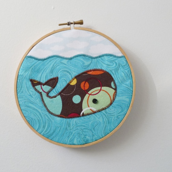 Whale Appliqued Art - 6" Embroidery Hoop Room Decor