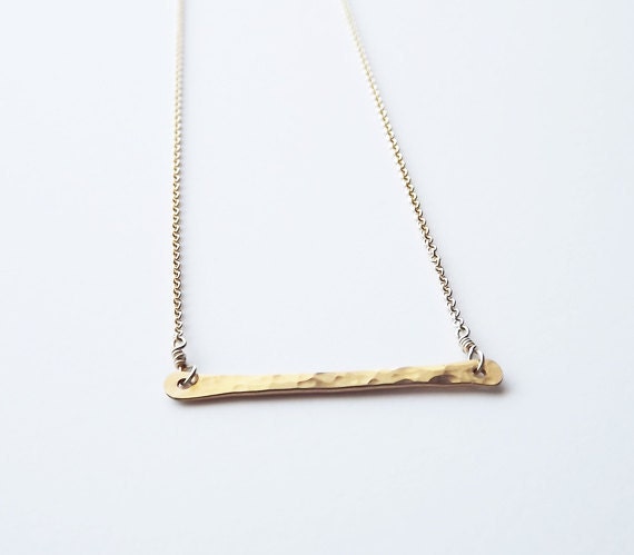 Gold Filled Hammered Bar Necklace - Everyday Necklace - Gold Filled Bar Necklace - Gold Necklace