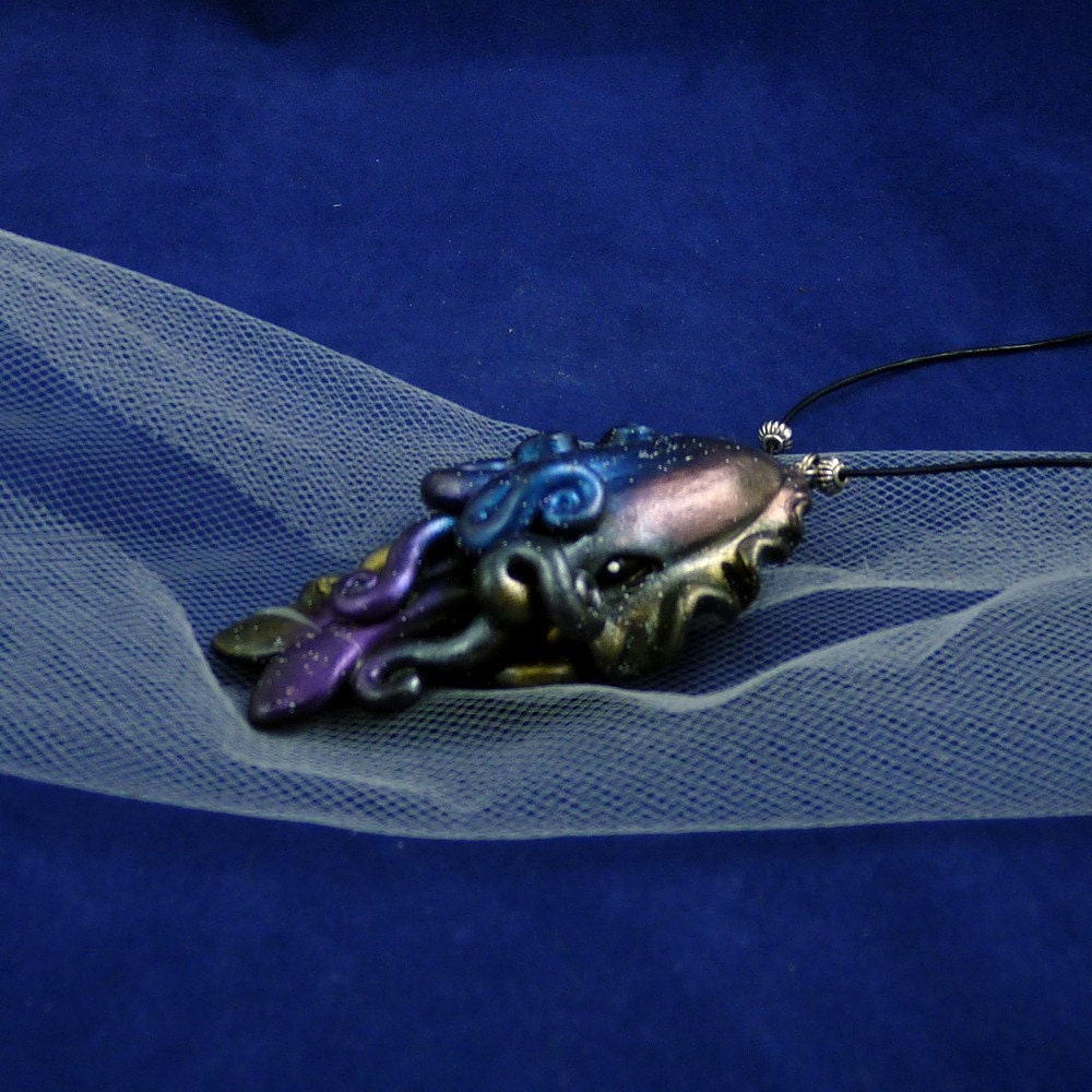 Deep Space Cuttlefish Necklace - Handmade Polymer Clay Jewelry