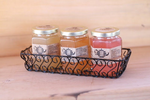 Pure Raw Honey Tea, Gift set of 3 with wire gift basket. Choose your favorite flavors. 8 oz.