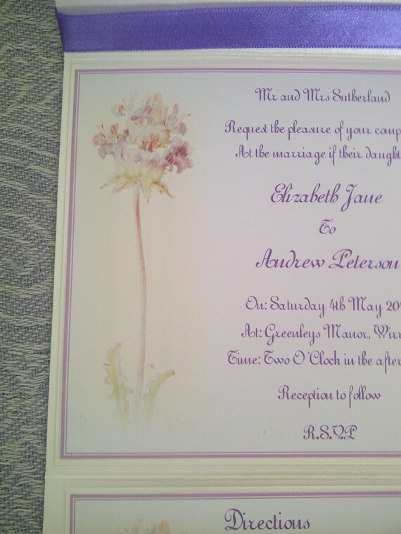 Elegant Lilac Vintage Flower Pocket Fold Wedding Invitation