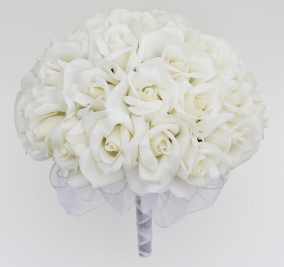 Ivory Silk Rose Hand Tie 3 Dozen Roses Wedding Bouquet