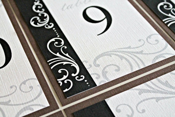 Wedding Table Numbers in Pecan Black and Ivory Set of 16