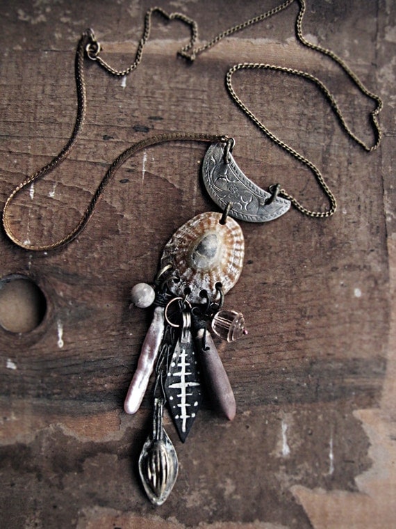 Enceladus - assembalge necklace - cluster charm - ocean theme - shells - tribal sci fi