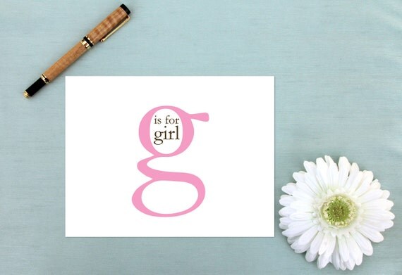 Baby Thank You Notes - g is for girl Note Cards - Set of 12 Pink Baby Shower Stationery