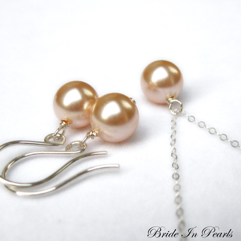 Bride in Pearls - necklace and earring set in peach, custom colors available