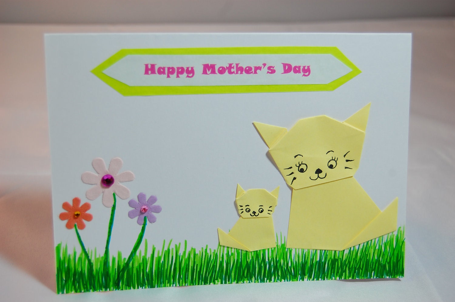 Origami Mother's Day Card - Origami Cats 5" x 7"