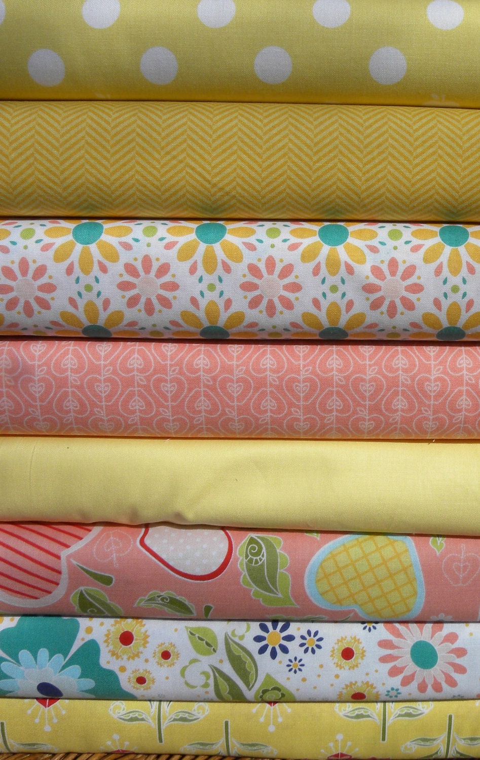 The Quilted Fish for Riley Blake Apple of My Eye Yellow Colorway Fat Quarter Bundle of 8