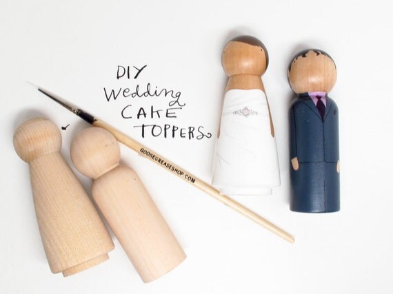 with 2 children Wedding Cake Topper Kit with Extra Couple - Do-It-Yourself - Wooden Dolls - Request Colors at Checkout