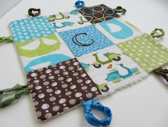 Baby Boy Lovey Blanket with Custom Hand Embroidery  by Dolce Dreams