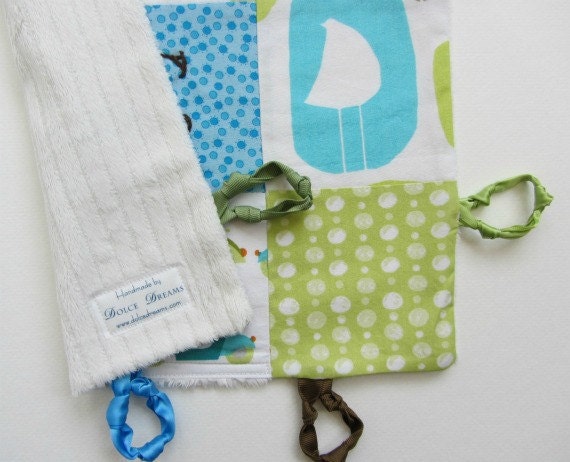 Baby Boy Lovey Blanket with Custom Hand Embroidery  by Dolce Dreams