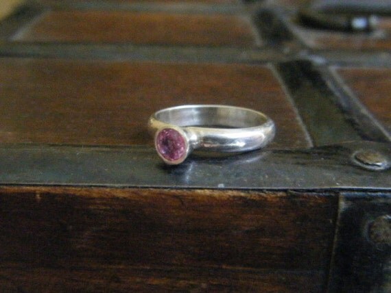 Pink Sapphire and Sterling Silver Promise Ring Size 5 1/2
