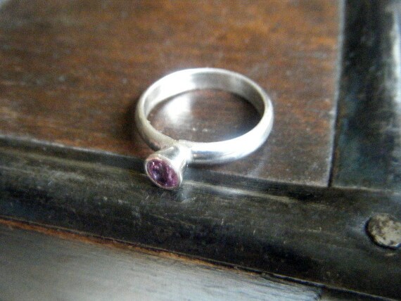 Pink Sapphire and Sterling Silver Promise Ring Size 5 1/2