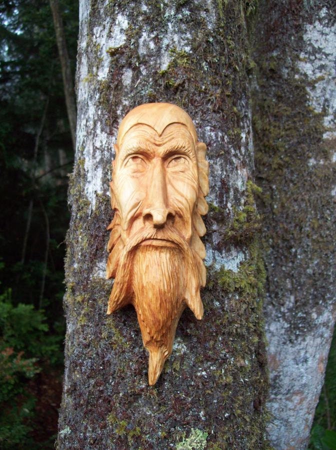 Wood tree spirit- green man- hand carved- present for Fathers Day- birthday gift-log cabin decor