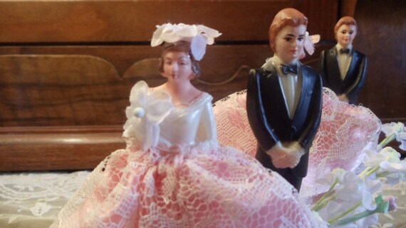 Repurposed Vintage Wedding Cake Topper 1950's Bride and Groom Brides Maid