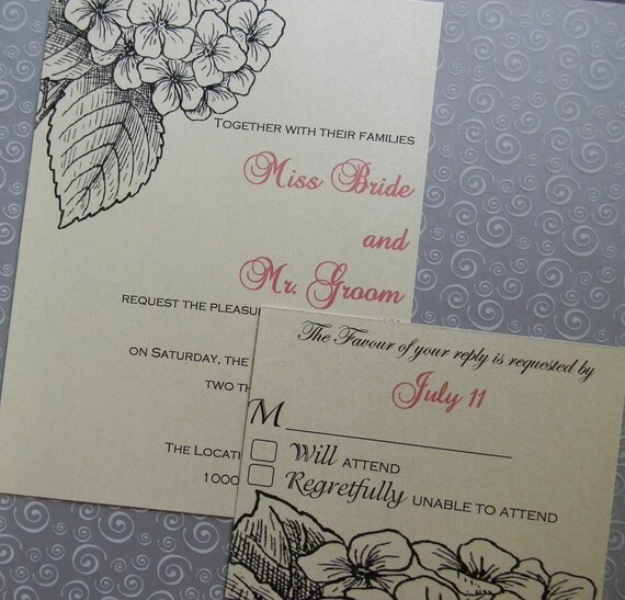 Elegant Hydrangea Wedding Invitation Suite Deposit Custom made Save the 