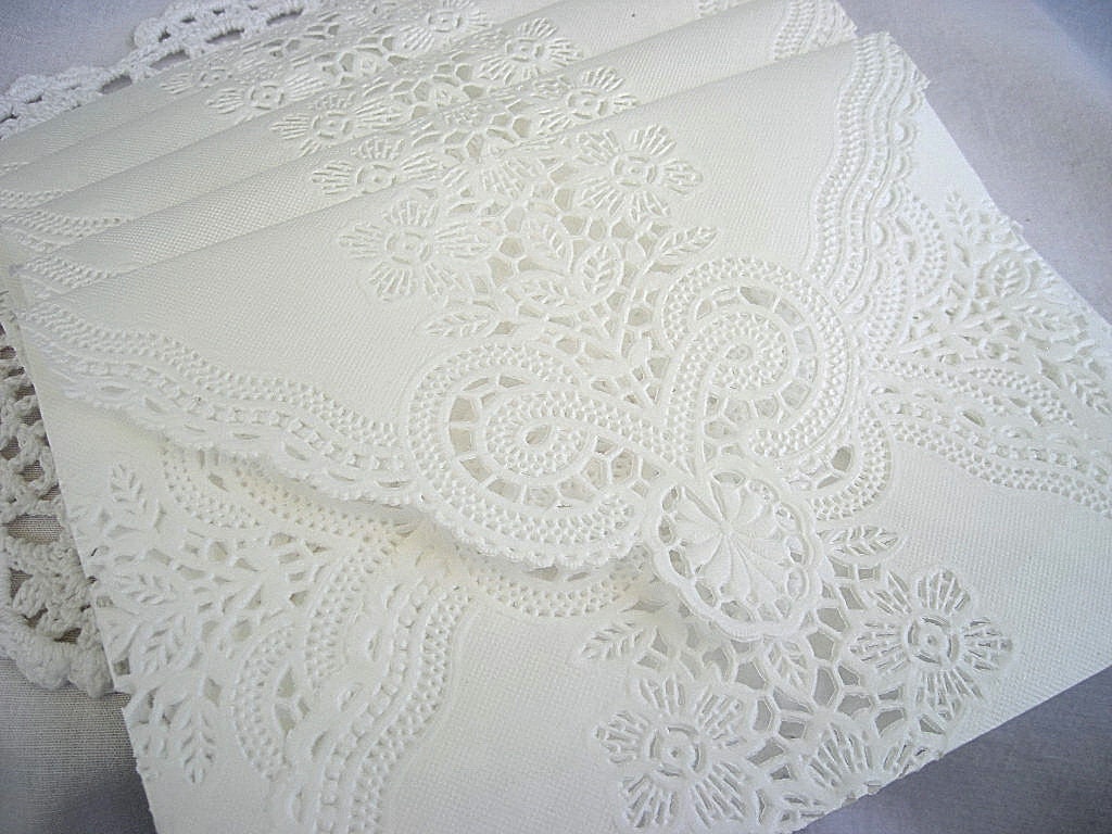 Vintage Doily Lace Paper Envelopes Handmade White Wedding Invitation 