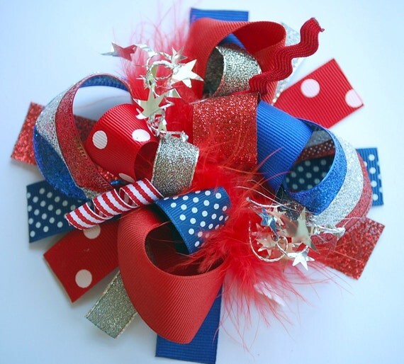4th Of July Firecracker Funky Loopy Hair Bow-