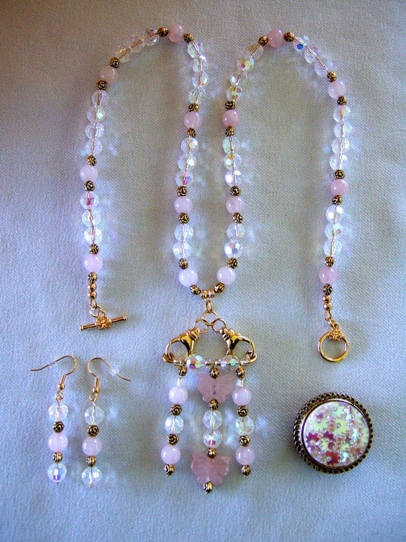 OOAK Necklace Pink Quartz Crystal with Vintage by JewelrybyIshi