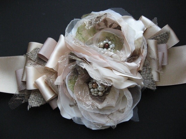 Bridal sash Vintage burlap rustic weddings ivory beige khaki moss ivory 2 