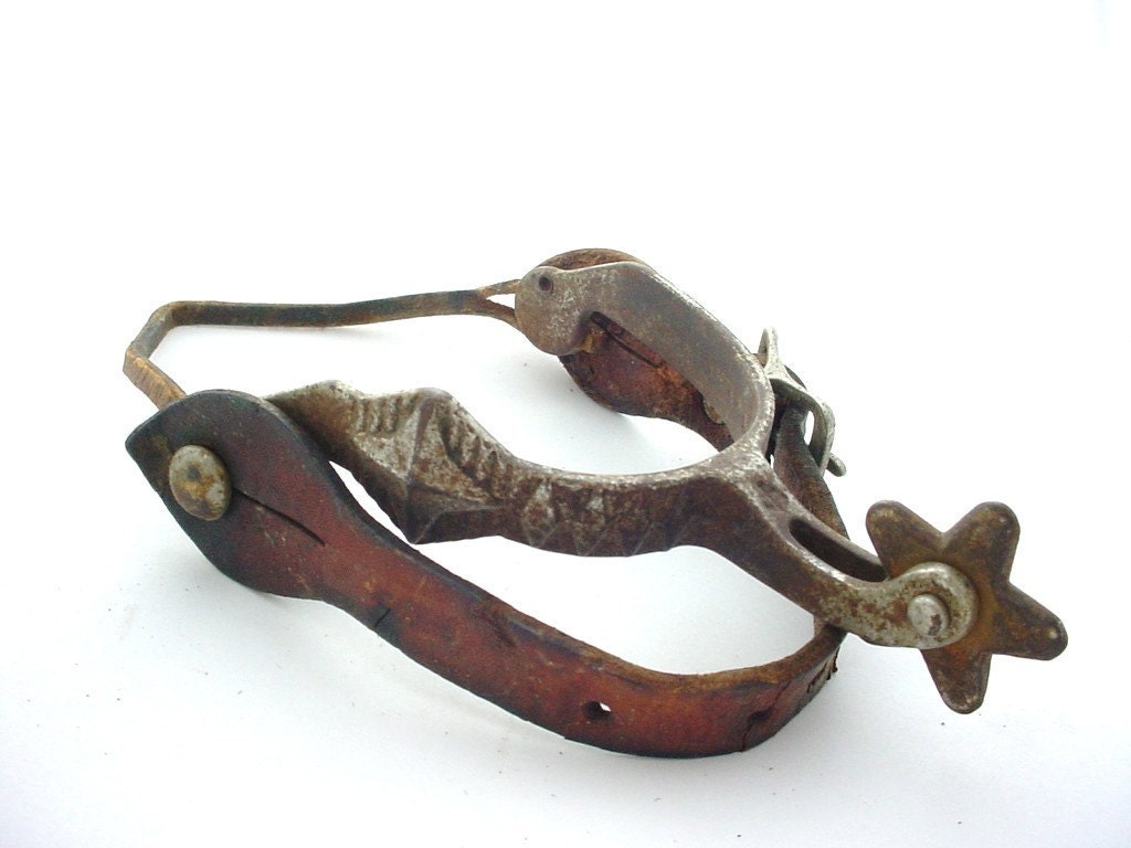 Cowboy Spur One Rustic Country Western Vintage Metal Spur With Leather