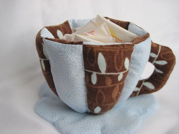 Unique Tea Cup. Tea bag holder. Fabric Ornament. Candy Holder. Unique gift for Mother's Day