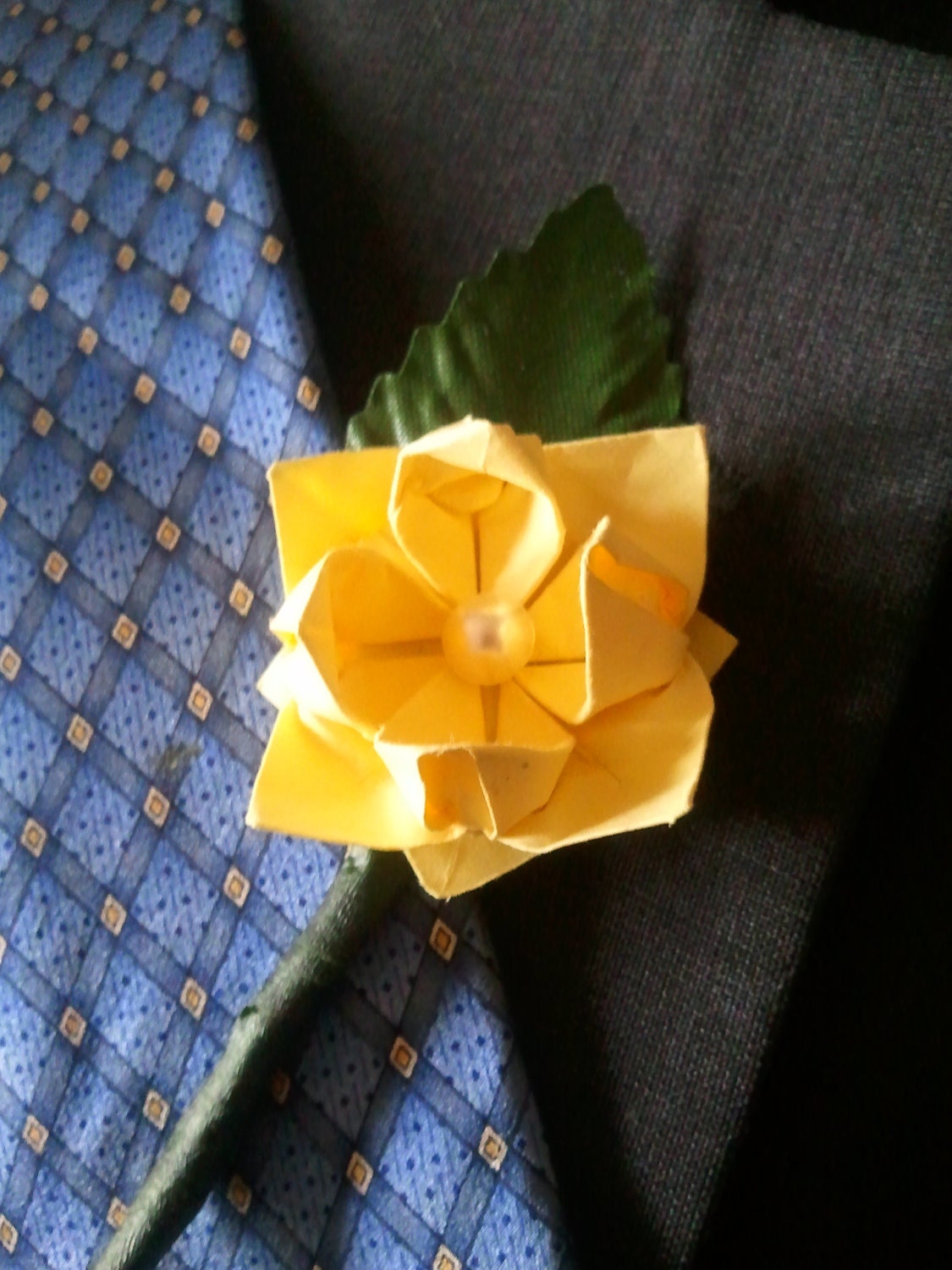 Origami lotus Boutonniere Yellow lotus flower Yellow wedding accessories 