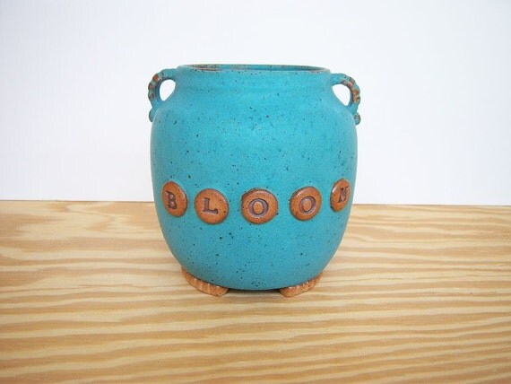 Turquoise Stoneware Planter Pot - Bloom