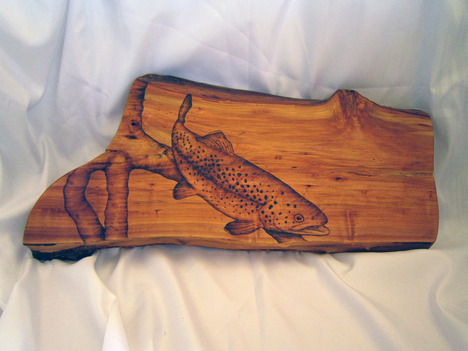 trout wall art - trout fishing nautical wall decor - brown trout pyrography - rustic wall hanging