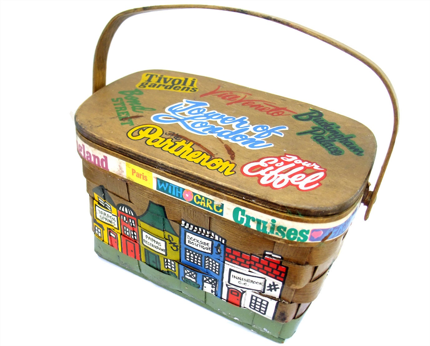 Vintage Basket Purse Woven Wood Hand Painted by mysweetiepiepie