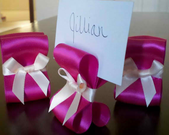 Table Settings Wedding Decor Fuchsia with Ivory Place Card Holders One 