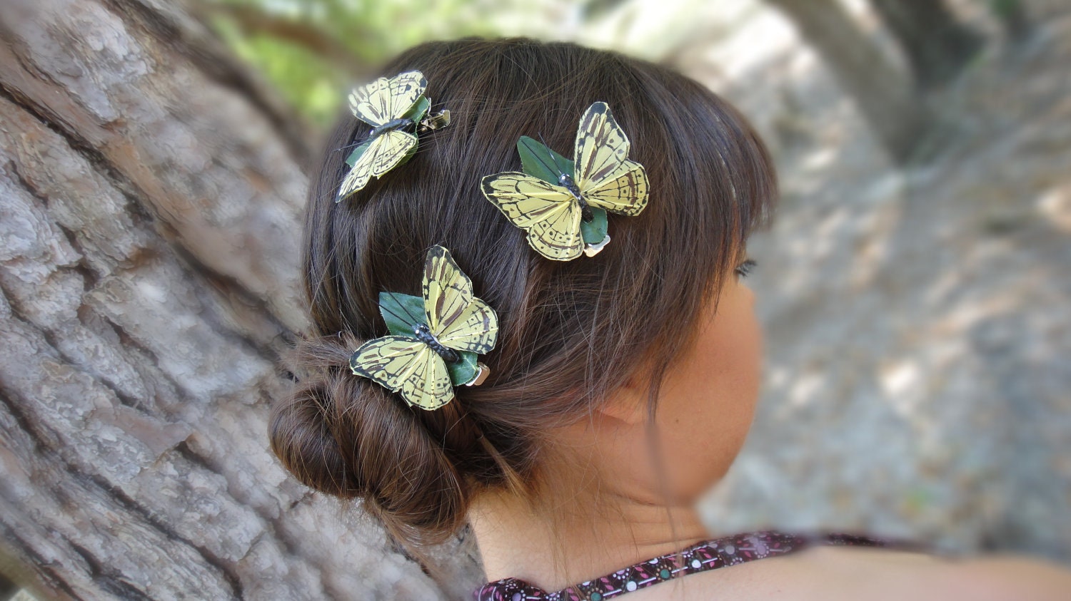 Yellow Butterly Hair Clip Set of 3 "Take Flight"