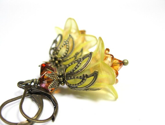 Sunflower, Yellow, Vintage Style, Flower, Earrings