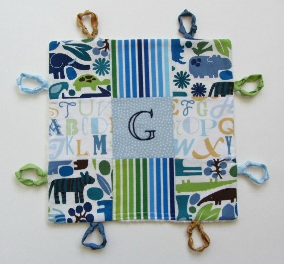 Baby Boy Personalized Lovey with Hand Embroidery and  Knotties by Dolce Dreams