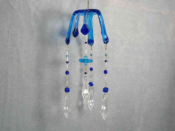 Blue Glass Jellyfish with Crystals