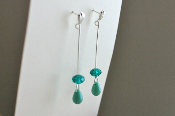 Photo: Teal Turquoise Silver Straight Drop Earrings - Silver, Teal, Aqua, Sea Green by andreaturinijewelry