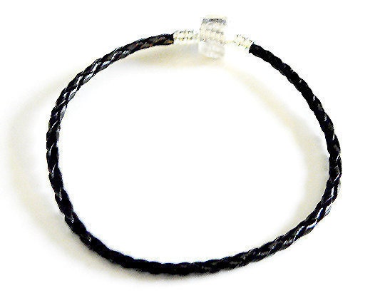 FREe SHIPPING european beads Leather Bracelet black 6"