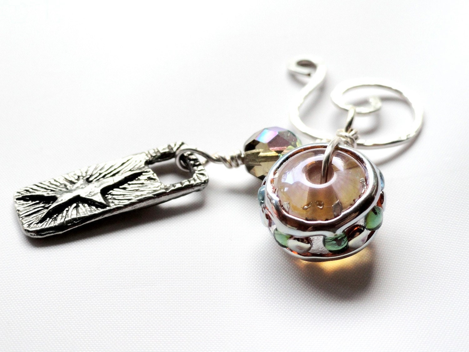 Butterscotch Topaz Lampwork Bead Pendant with Pewter Heart and Star Charm & SS holder