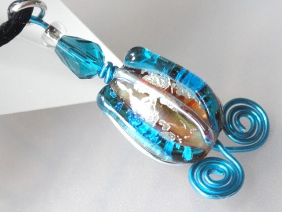 Tulip in Turquoise & Silver Flower Shaped Lampwork Bead Necklace